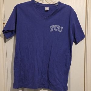 Women's TCU rhinestone V-Neck Short Sleeve Tee - Purple